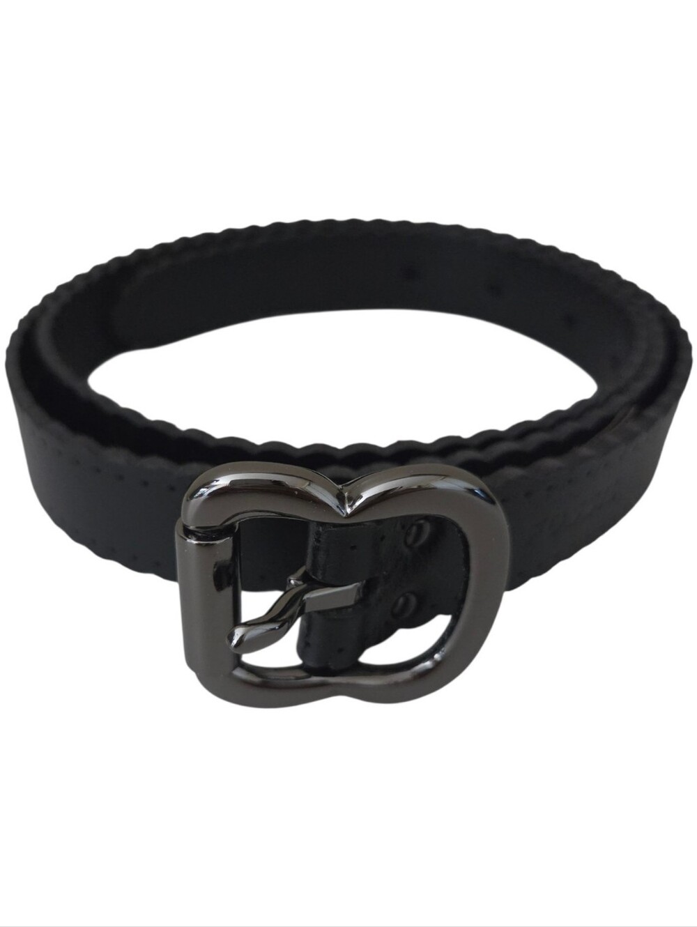 fossil womens black leather laser cut scalloped edge skinny belt sz L BT4028001